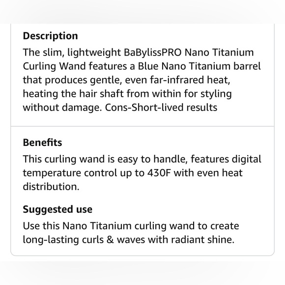 BaBylissPRO Nano Titanium Blue Curling Wand 1 1/4 inch - Picture 7 of 9